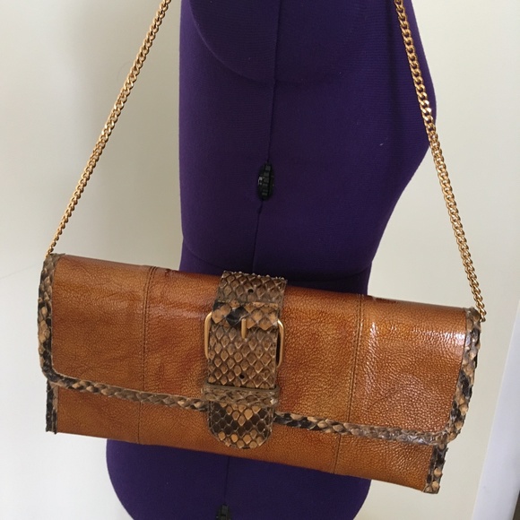 Carlos Falchi Leather and Python Exotic Clutch NWT - Picture 2 of 10